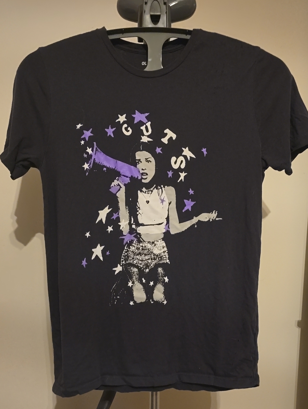 Old Navy Black Tee with Purple Star Graphic